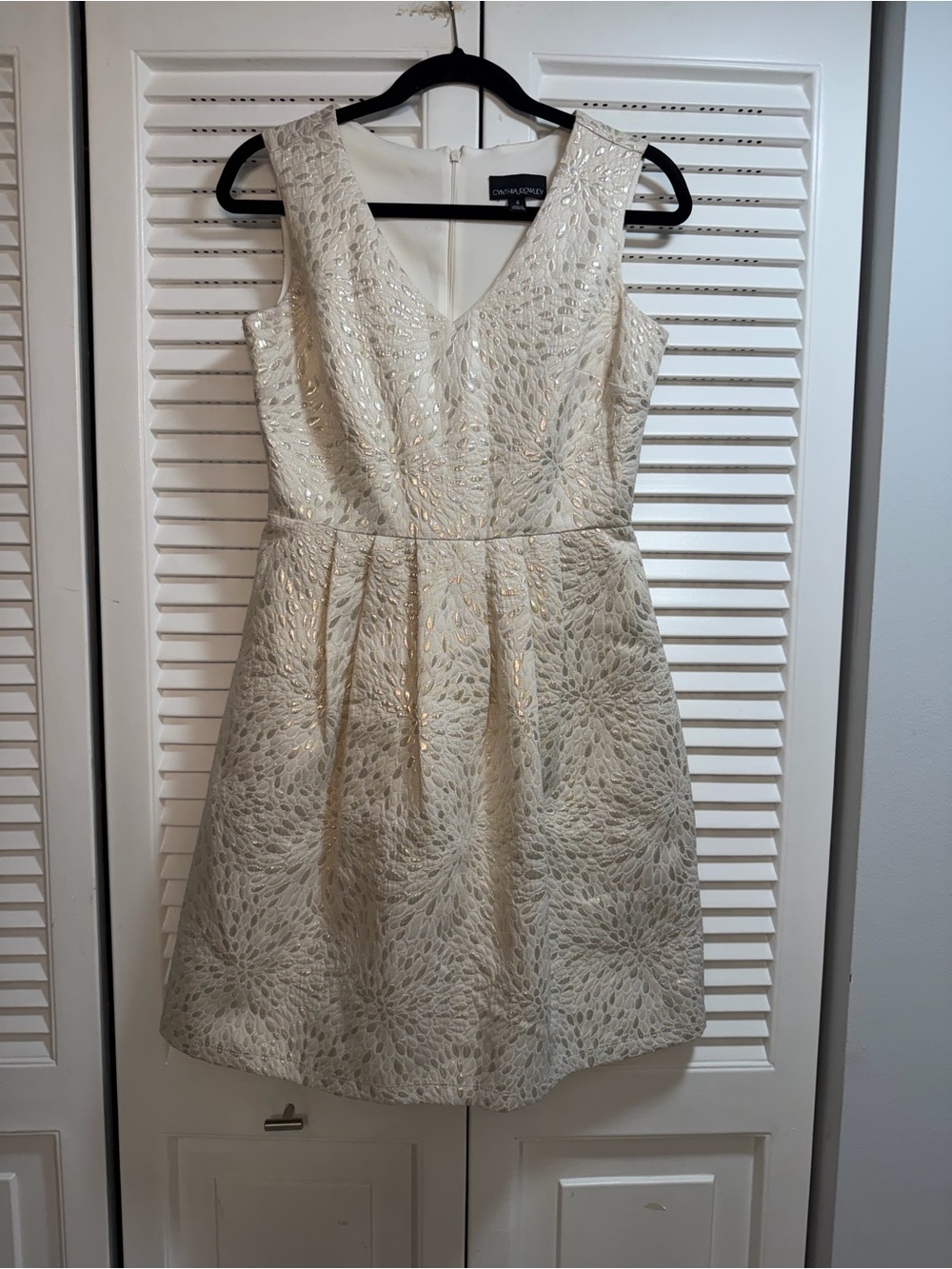 Cynthia Rowley Ivory Metallic Brocade Fit-and-Flare Mini Dress